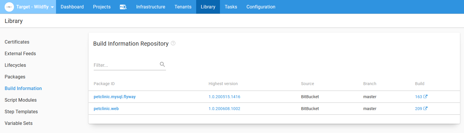 Library Build information