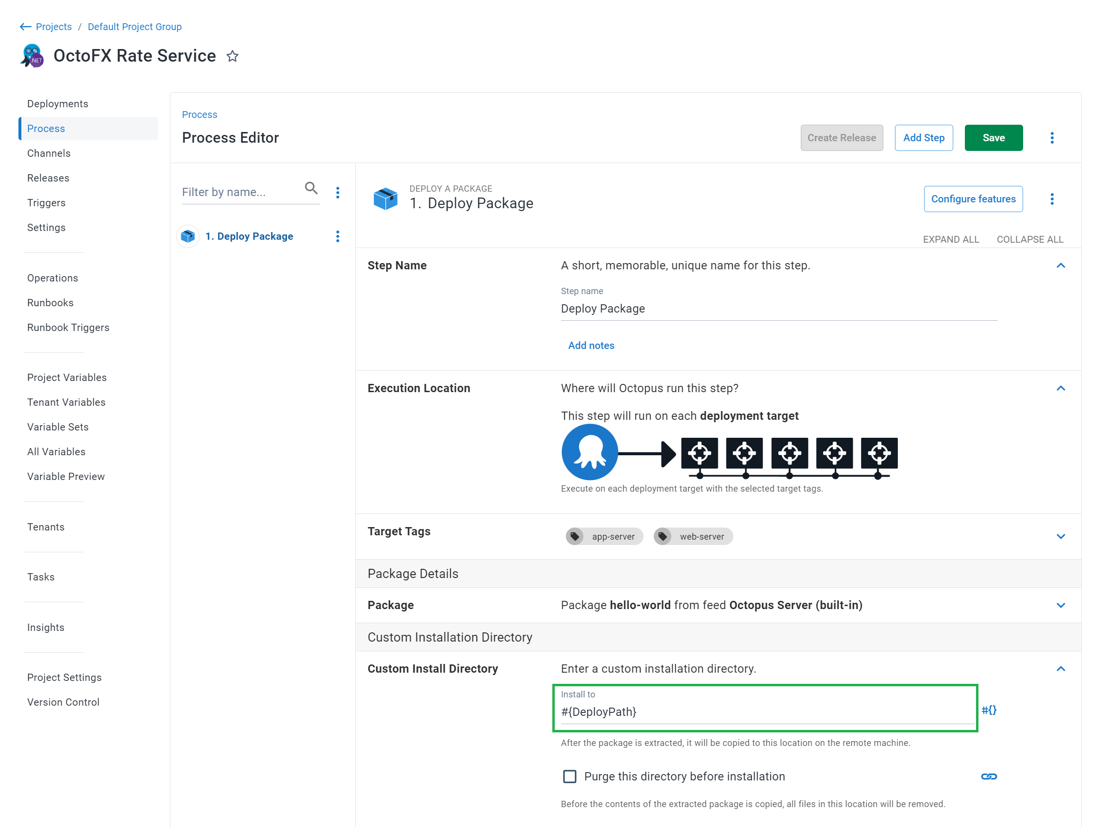 Using the DeployPath variable in Octopus Deploy